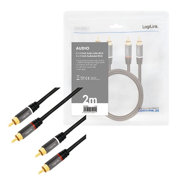 LogiLink CA1204 audiokaapeli 2 m 2 x RCA Musta