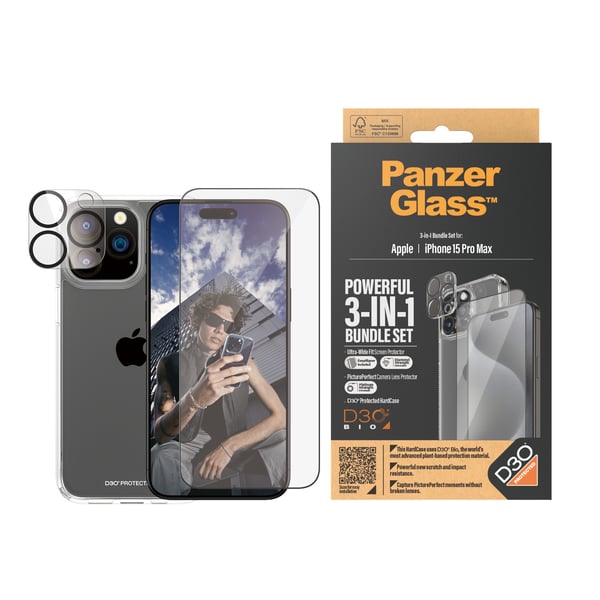 PanzerGlass ® 3-in-1 Bundle iPhone 15 Pro Max Genomskinligt skärmskydd Apple 1 styck