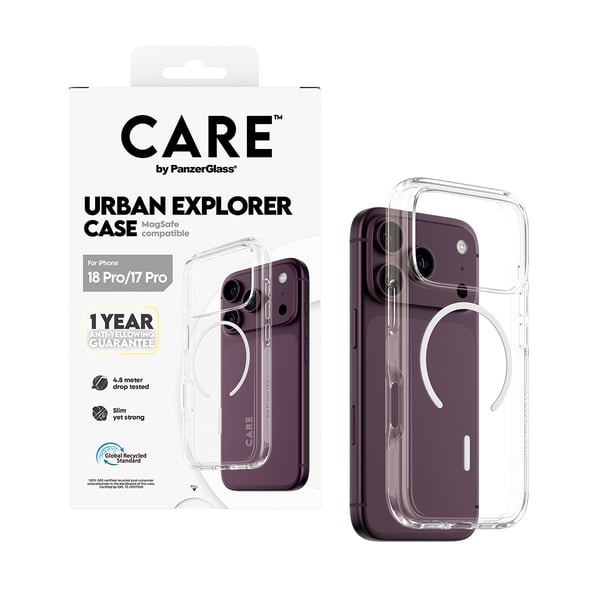 PanzerGlass CARE™ by ® Urban Explorer Case Transparent w. White MagSafe iPhone 2026 Pro | 17 Pro mobiltelefonfodral Mobilskal