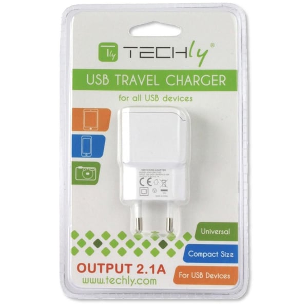 Techly IPW-USB-21EC mobiililaitteen laturi GPS, MP3, PDA, Älypuhelin, Tabletti Valkoinen AC Sisätila