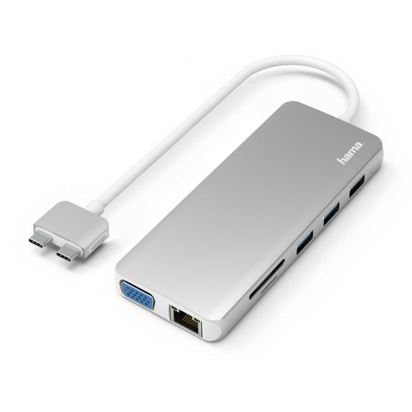 Hama 00200133 kannettavien tietokoneiden telakka ja porttitoistin USB 3.2 Gen 1 (3.1 Gen 1) Type-C Hopea, Valkoinen