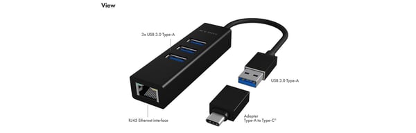 ICY BOX IB-HUB1419-LAN USB 3.2 Gen 1 (3.1 Gen 1) Type-A Svart