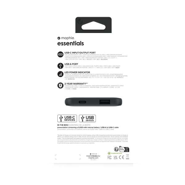 mophie essentials powerstation 5K 5000 mAh Sort