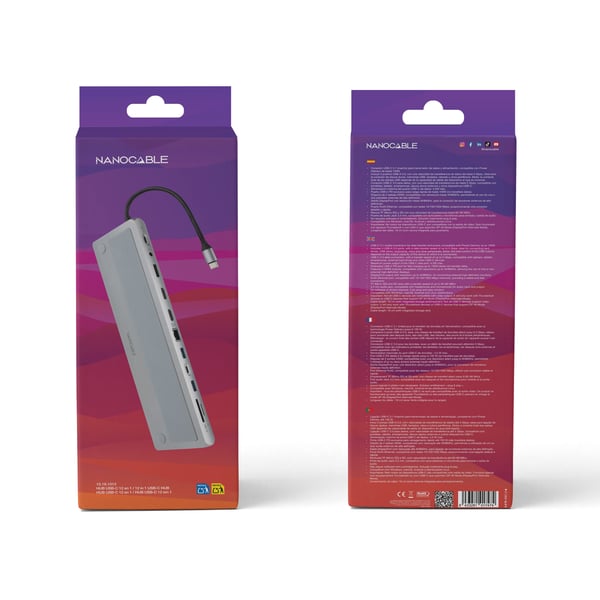 Nanocable 10.16.1012 kannettavien tietokoneiden telakka ja porttitoistin Langallinen USB 3.2 Gen 1 (3.1 Gen 1) Type-C Harmaa