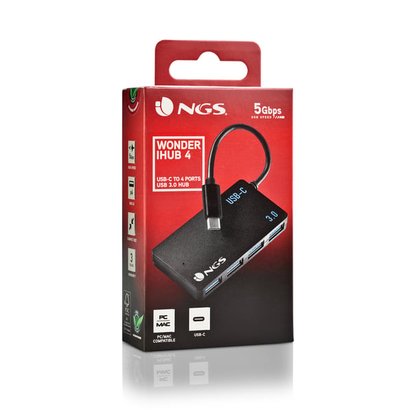 NGS WONDER IHUB4 USB 3.2 Gen 1 (3.1 Gen 1) Type-A 480 Mbit/s Svart