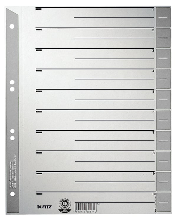 Leitz 16520085 hakemisto Numeroitu välilehtihakemisto Pahvi Harmaa