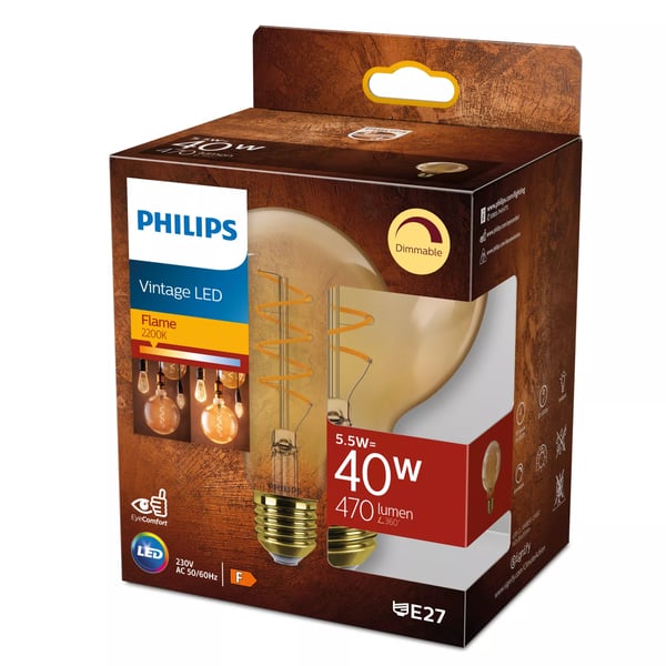 Philips Filament pære, ravfarvet 40 W G95 E27