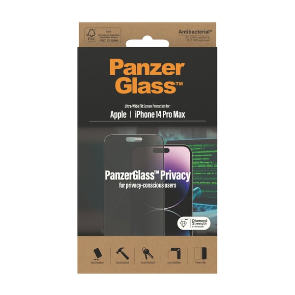 PanzerGlass ® Privacy Skærmbeskyttelse iPhone 14 Pro Max | Ultra-Wide Fit