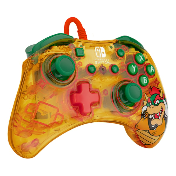 PDP Rock Candy: Lemon Bomb Bowser Grøn, Gennemsigtig, Gul USB Gamepad Analog/digital Nintendo Switch, Nintendo Switch Lite, Nintendo Switch OLED