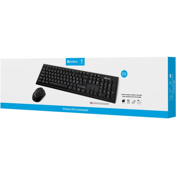 Sandberg 631-23 tastatur Mus inkluderet Hjemme/kontor RF trådløst QWERTY Engelsk Sort