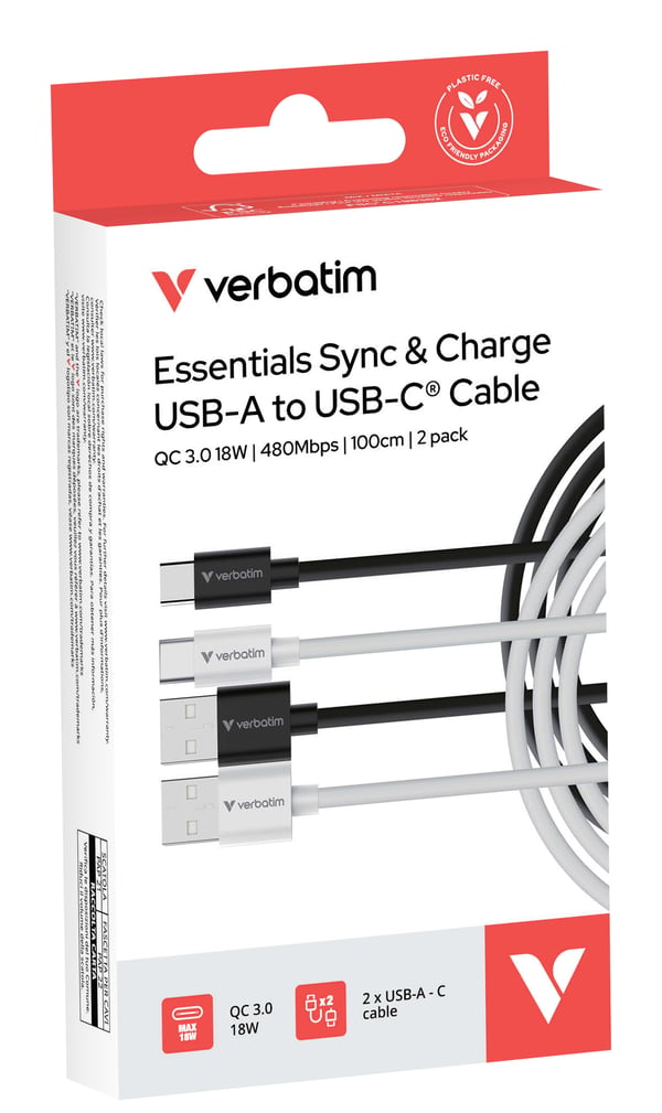 Verbatim 32393 USB-kabel USB 2.0 1 m USB A USB C 0,48 Gbit/sek. 18 W Sort, Hvid