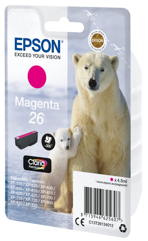 Epson Polar bear 26 Jääkarhut Claria Premium, yksittäispakkaus, magenta muste