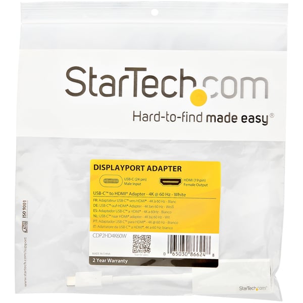 StarTech.com CDP2HD4K60W USB grafisk adapter 3840 x 2160 pixel Hvid