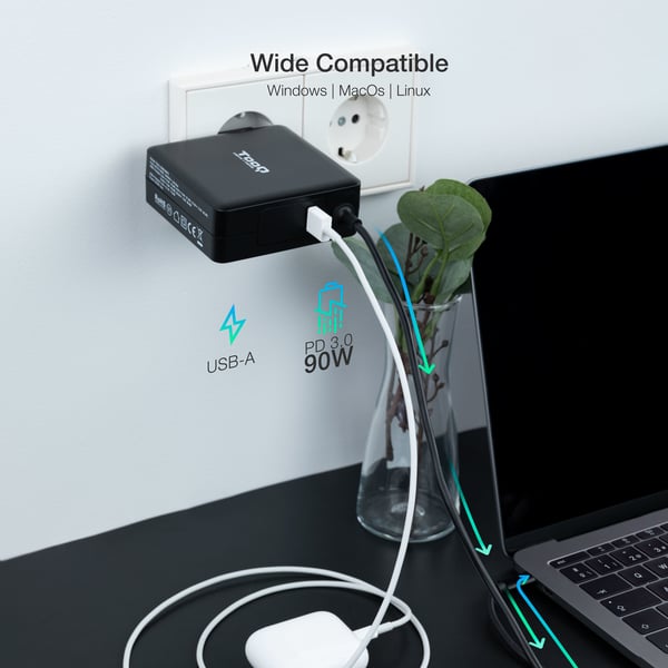 TooQ TQLC-USBC90PD strømadapter og vekselret Automatisk 90 W Sort