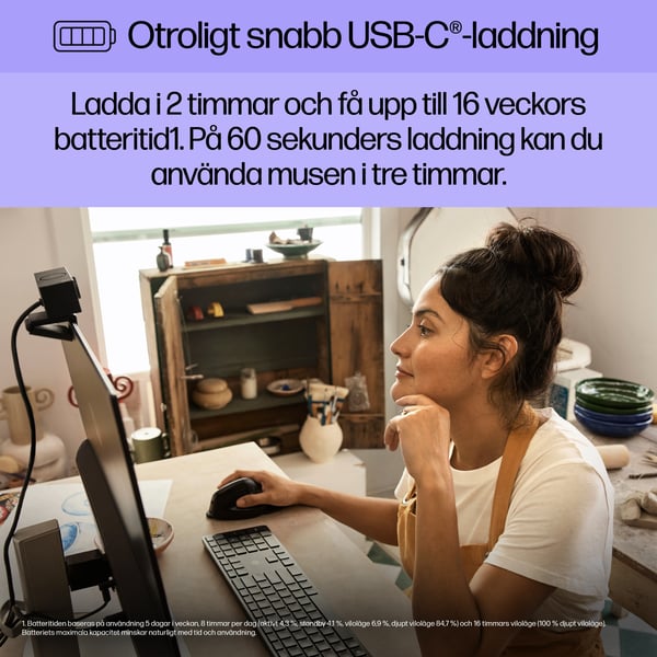 HP 920 - Vertikal mus - ergonomisk - 6 knappar - trådlös - 2,4 GHz, Bluetooth 5.3 - trådlös mottagare