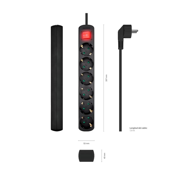 AISENS A154-0536 stikdåse 1,4 m 6 AC stikkontakt(er) Indendørs Sort