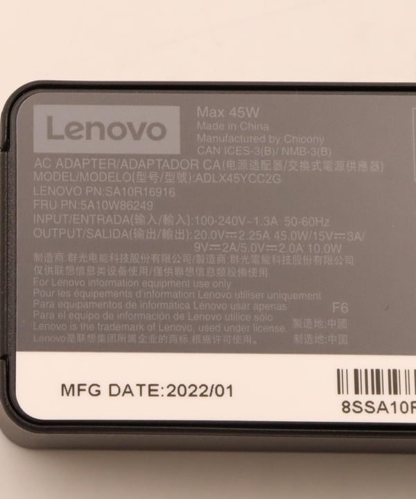 Lenovo 5A10W86249 eladaptrar inomhus 45 W Svart