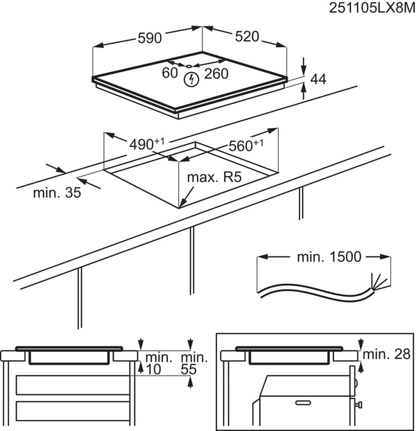 Electrolux EIV63443CT Svart Inbyggd 60 cm Induktionshäll med zon 4 zone(s)