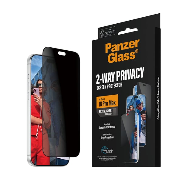PanzerGlass ® 2-Way Privacy Screen Protector iPhone 18 Pro Max | Ultra-Wide Fit w. EasyAligner Genomskinligt skärmskydd 1 styck