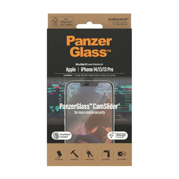 PanzerGlass ® CamSlider® Skærmbeskyttelse iPhone 14 | 13 | 13 Pro | Ultra-Wide Fit m. EasyAligner