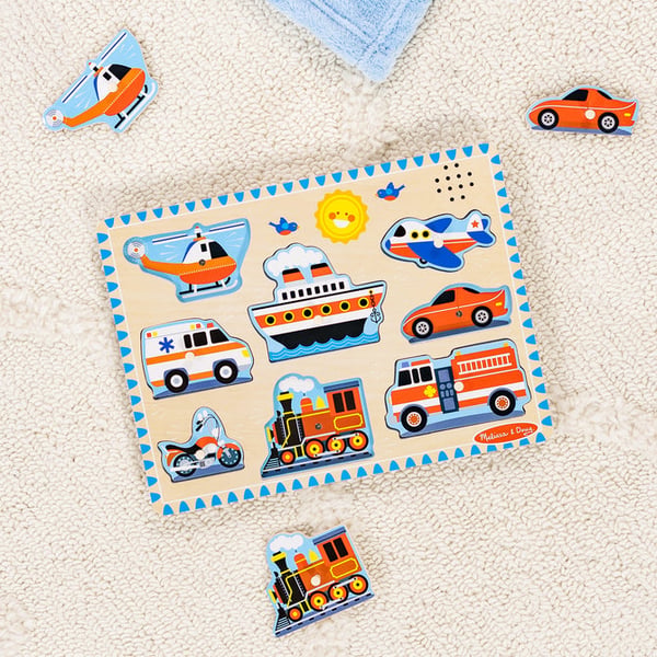 Melissa & Doug Vehicles Sound Puzzle Ramme puslespil 8 stk Køretøjer
