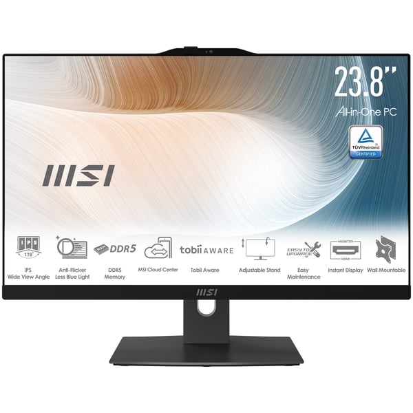 MSI Modern AM242TP 1M-2267XEU Intel Core 5 120U 60,5 cm (23.8") 1920 x 1080 pikseliä All-in-one PC 8 GB DDR5-SDRAM 512 GB SSD Wi-Fi 6E (802.11ax) Musta