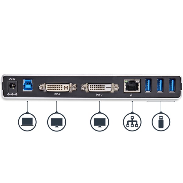 StarTech.com USB 3.0-dockningsstation för dubbla skärmar med DVI och vertikalt stativ