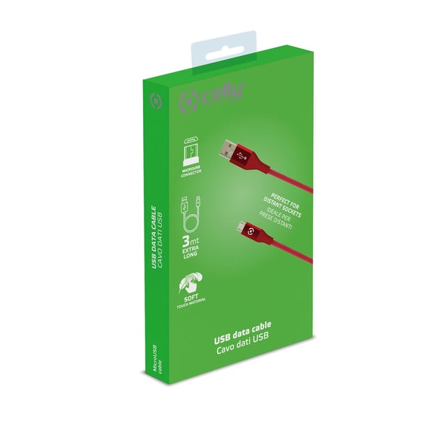 Celly USBMICROCOL3MRD USB-kabel 3 m USB A Micro-USB B Rød