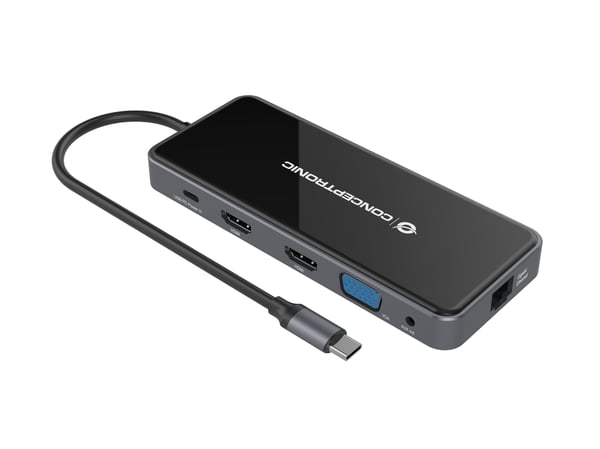 Conceptronic DONN15G kannettavien tietokoneiden telakka ja porttitoistin Langallinen USB 3.2 Gen 1 (3.1 Gen 1) Type-C Harmaa
