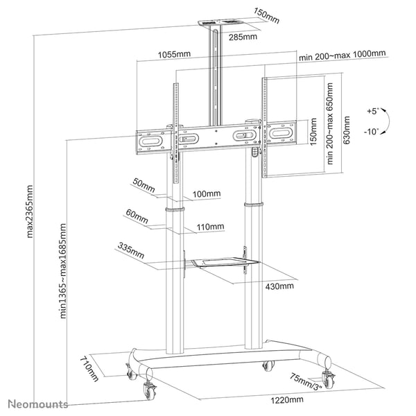 Neomounts PLASMA-M1950E multimedialaitteiden kärry ja teline Musta