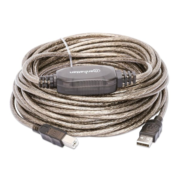 Manhattan 510424 USB-kabel USB 2.0 11 m USB A USB B 0,48 Gbit/sek. Sølv