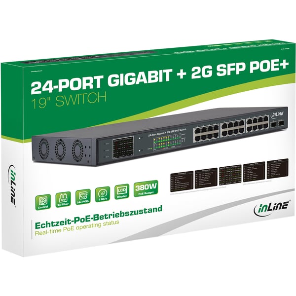 InLine 32324P nätverksswitchar Gigabit Ethernet (10/100/1000) Strömförsörjning via Ethernet (PoE) stöd 1U Svart