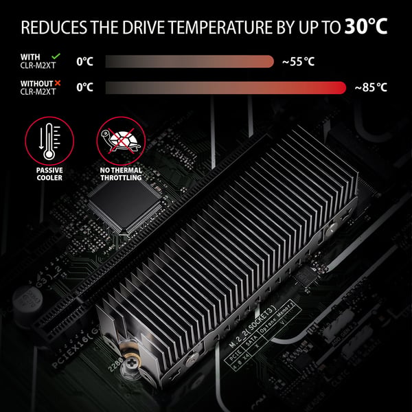Axagon CLR-M2XT M.2 SSD Passivkühler Aluminium - 2280 M.2 NVMe SSD, Solid-state drev Køleplade/køler Sort, Grå 1 stk