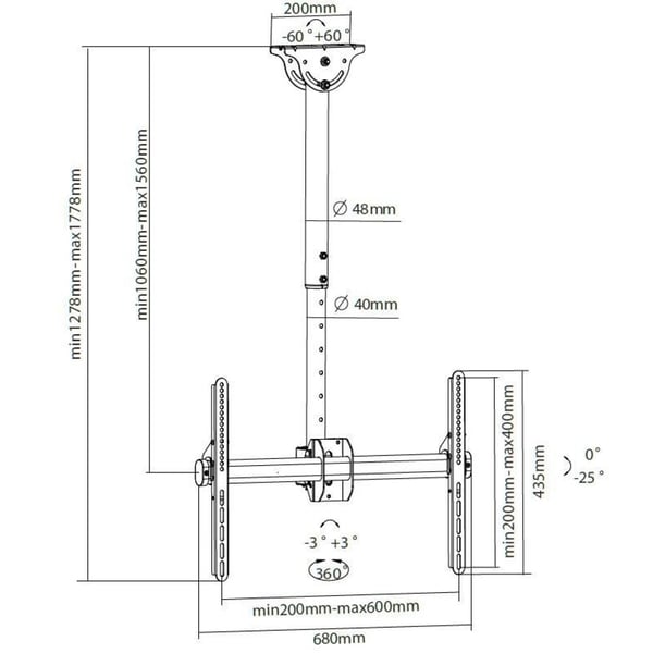 Techly ICA-CPLB 946L kyltin näyttökiinnike 177,8 cm (70") Musta