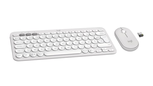 Logitech Pebble 2 Combo tangentbord Mus inkluderad Universal Trådlös RF + Bluetooth AZERTY Fransk Vit
