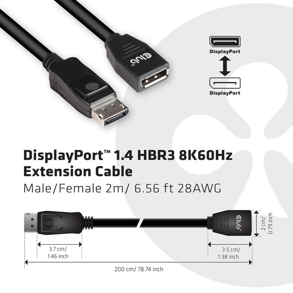 CLUB3D CAC-1022 videokabel adapter 2 m Displayport 1.4 Sort