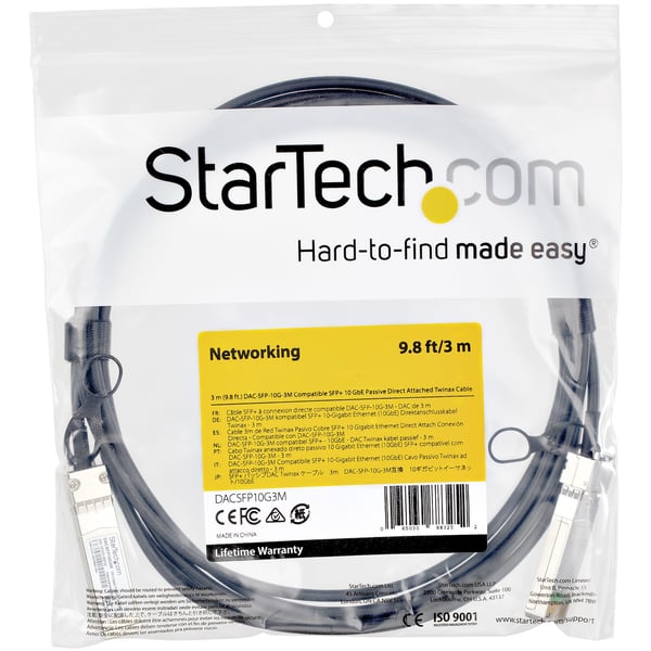 StarTech.com DACSFP10G3M SFP+ Kabel (3m, 10 GbE, Dell EMC DAC-SFP-10G-2M-kompatibel SFP+-kabel, pas