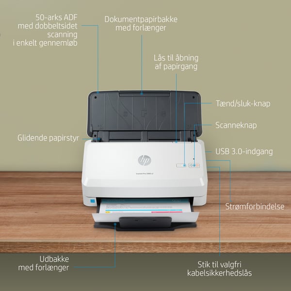 HP ScanJet Pro 2000 s2 Skanner med papir-tilførsel 600 x 600 dpi A4 Sort, Hvid
