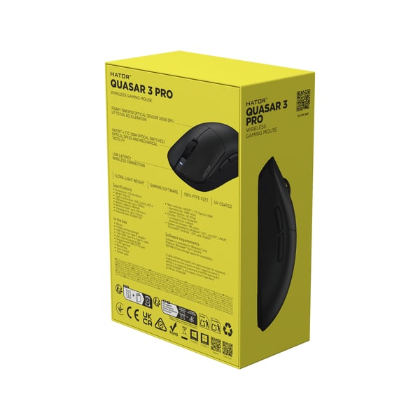 HATOR Quasar 3 Pro Wireless hiiri Pelaaminen Oikeakätinen RF Wireless + Bluetooth + USB Type-C Optinen 30000 DPI