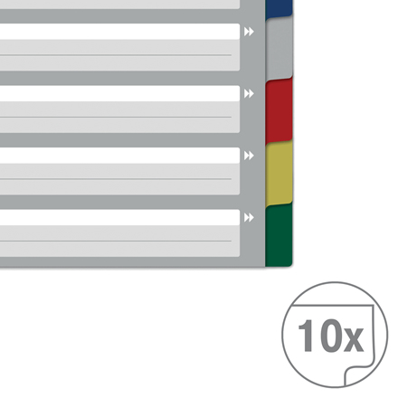Leitz VON 12270000 faneskiller Blankt faneindeks Polypropylen (PP) Blå, Grøn, Grå, Rød, Hvid, Gul