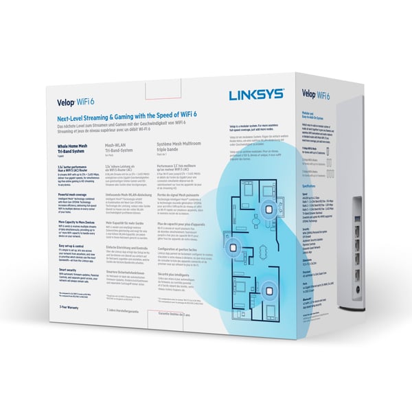 Linksys Velop – koko kodin älykäs kolmikaistainen Mesh WiFi 6 (AX4200), 1-pakkaus