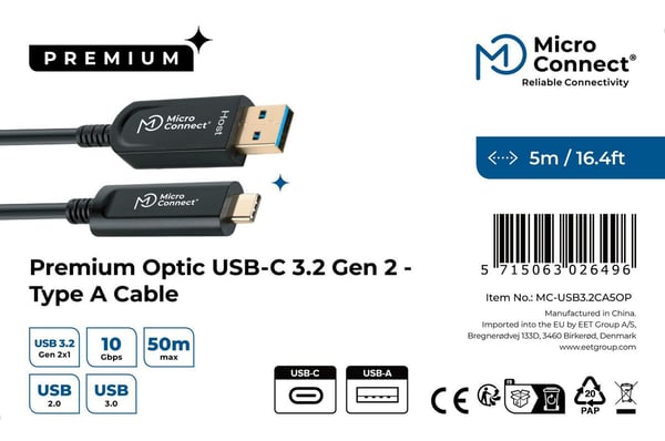 Microconnect MC-USB3.2CA5OP USB-kabel USB 3.2 Gen 2 (3.1 Gen 2) 5 m USB A USB C Sort