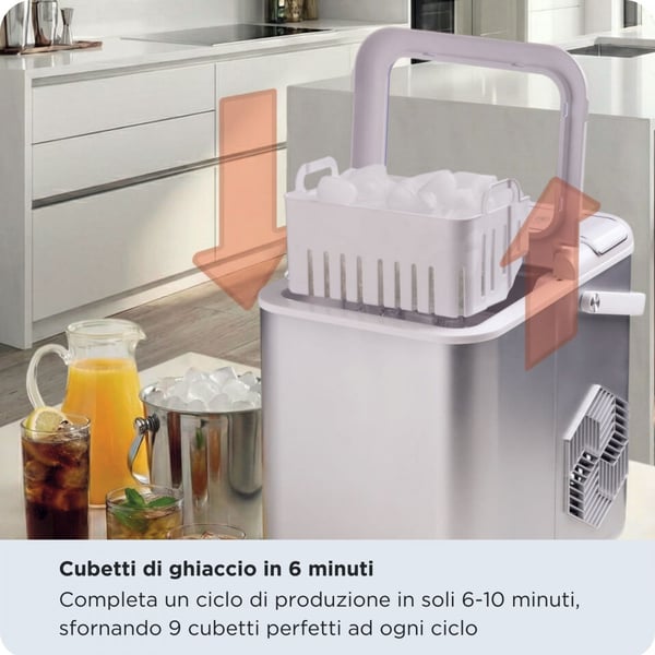 Ariete 0651/00 Bærbar isterningemaskine 12 kg/24t 170 W Metallic, Rustfrit stål