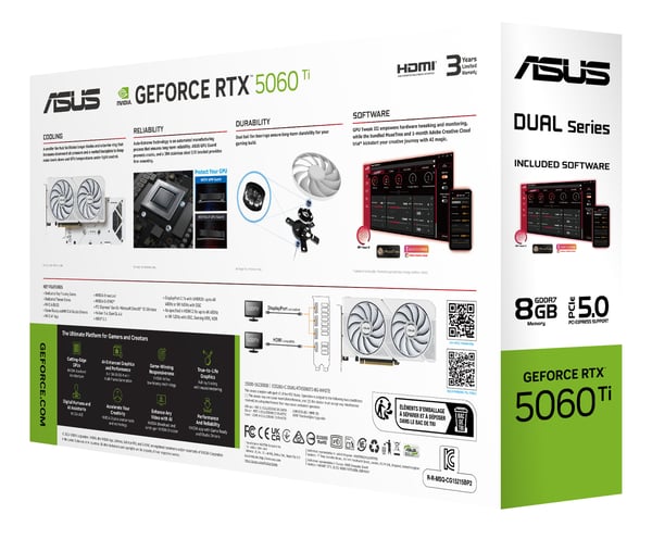 ASUS Dual -RTX5060TI-O8G-WHITE NVIDIA GeForce RTX 5060 Ti 8 GB GDDR7