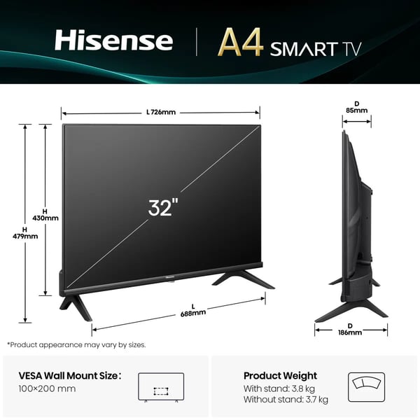 Hisense 32A4Q 81,3 cm (32") HD Smart TV Wi-Fi Sort