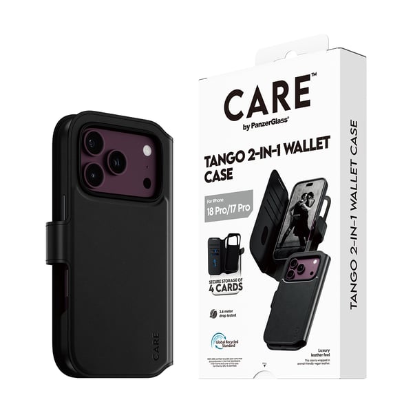 PanzerGlass CARE™ by ® Tango 2-in-1 Wallet Case Black w. MagSafe iPhone 2026 Pro | 17 Pro mobiltelefonfodral Mobilskal Transparent