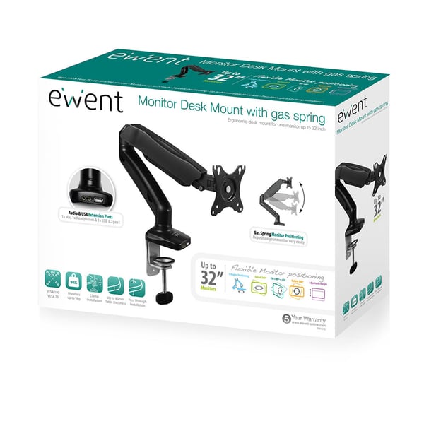 Ewent EW1515 skærmbeslag og -stativer 81,3 cm (32") Skrivebord Sort