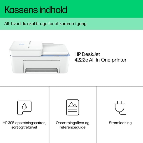 HP DeskJet 4222e Trådløst All-in-One Farve Printer, Instant Ink; Kopimaskine, scanner