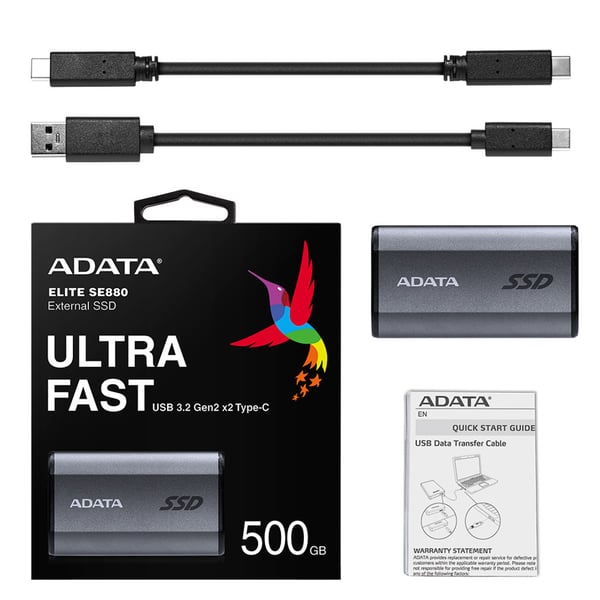 ADATA SE880 500 GB USB Type-C 3.2 Gen 2 (3.1 Gen 2) Wi-Fi Grå