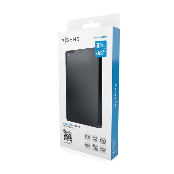 AISENS ASE-2520B Hölje för lagringsenheter HDD-hölje Svart 2.5" USB-ström
